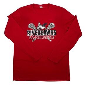 Riverhawks Lacrosse Shirt Long Sleeve Graphic Active‎ Crewneck Unisex Red Small